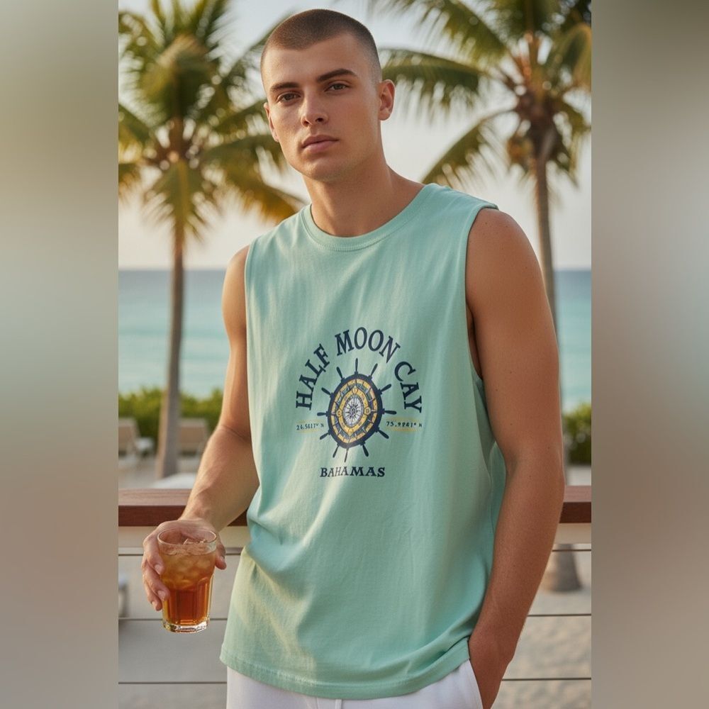 NWOT Men’s Green Half Moon Cay Bahamas Tank Top Carnival Cruise Island - Size 2X